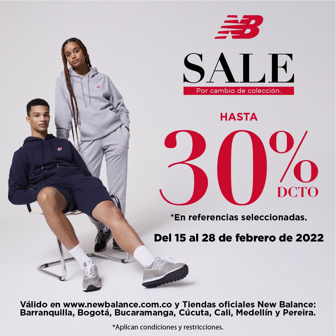 New Balance Colombia on Twitter: "#SALE 🔥 Puro estilo, pura actitud. ¡Obtén el 30% en referencias seleccionadas! Del 15 al de febrero en tiendas New Balance. aquí! 📲 https://t.co/bs62M51Qli