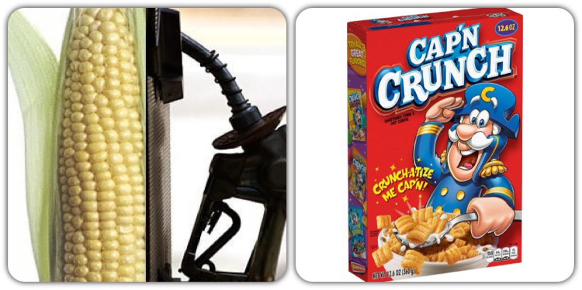 MersonAuto's tweet photo. Answer to yesterday’s MERSON MONDAY QUIZ. Corn is the primary ingredient in most ethanol fuel produced in North America. Cap’n Crunch is also an excellent energy source, although only for short bursts and with potential side effects including sugar rage. https://t.co/DDIIWyw5BJ