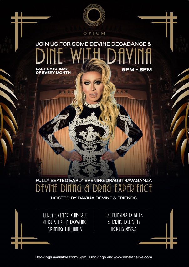 Davina Devine (@davinadevine) on Twitter photo We’re back again on February 26th at <a href="/OpiumLiveDublin/">OpiumLiveDublin</a> 5-8pm for more gorgey cabaret🥳
I’ll be Joined by gorgeous guests and a few light bites, so come Drag & Dine with us
Book now on davinadevine.com 🌟❤️ We’re back again on February 26th at <a href="/OpiumLiveDublin/">OpiumLiveDublin</a> 5-8pm for more gorgey cabaret🥳
I’ll be Joined by gorgeous guests and a few light bites, so come Drag & Dine with us
Book now on davinadevine.com 🌟❤️