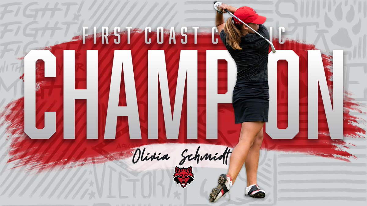 AStateWGolf's tweet photo. Olivia Schmidt is individual medalist at First Coast Classic with 8-under par 208, tying her program record low 54-hole total #WolvesUp https://t.co/3i20ClgeSY
