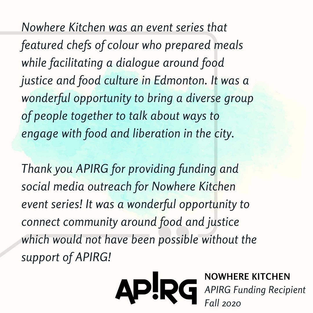 apirg's tweet image. In 2020 #NowhereKitchen created an event series all about #FoodJustice and #FoodCulture!