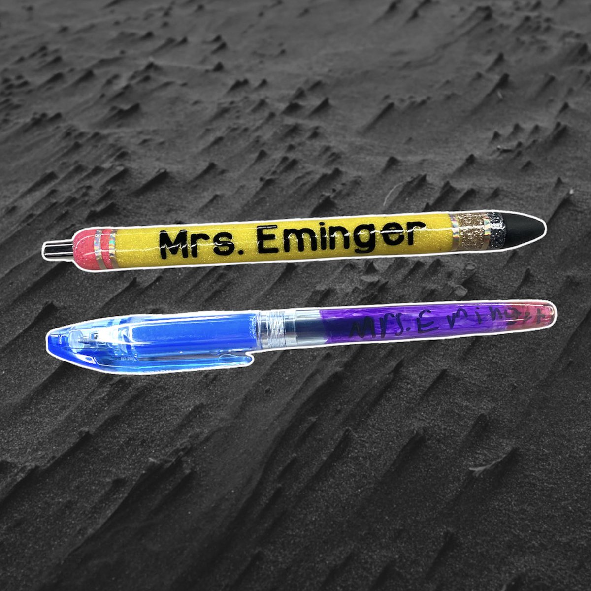 I make cups &amp; pens as a hobby. One of my sweet little ladies made me this blue pen to match my yellow one, with my name and everything! 🥰 All this kind effort makes me so happy!