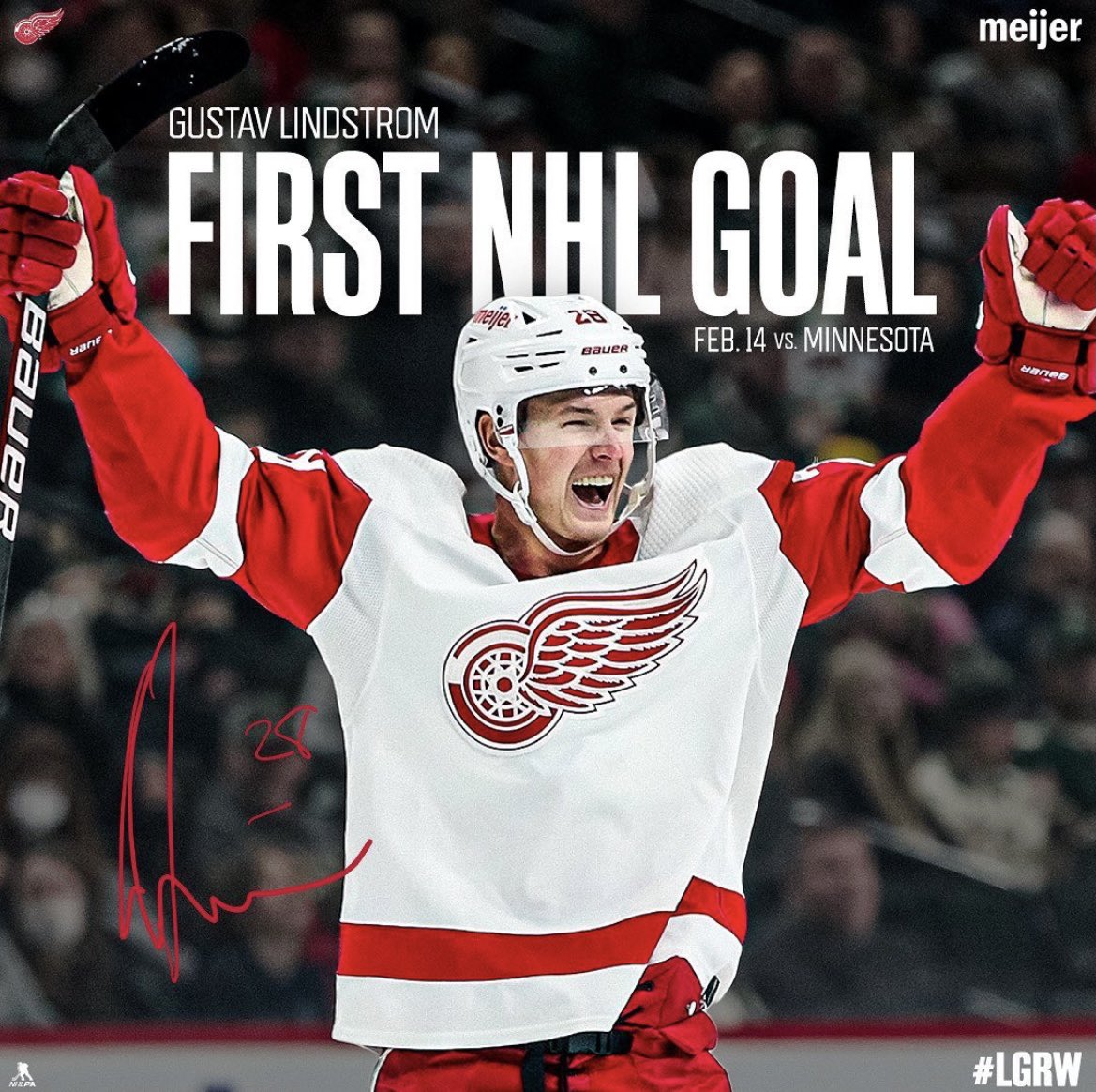 Glindstroom's tweet photo. What a feeling to score my first NHL goal. 

A night to remember. #lgrw https://t.co/qeCcRIiiuv