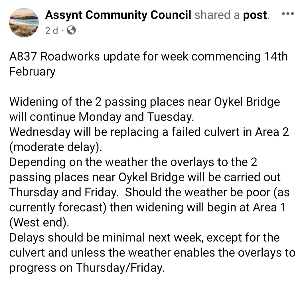 ShakeTheTreeDP's tweet image. A837 Roadworks update
#oykel
#rosehall
#lochinver