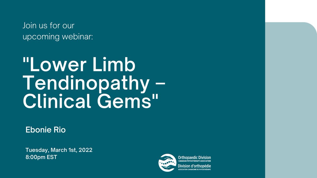 OrthoDiv (@orthodiv) on Twitter photo New webinar coming your way!
Join us March 1st as Ebonie Rio (<a href="/tendonpain/">Ebonie Rio</a>) covers differential dx and rehab of lower limb tendons as well as pitfalls to watch for.
FREE for all Ortho Div members and open to all!
Register at: cpa.embodiaapp.com/webinars/612-l… New webinar coming your way!
Join us March 1st as Ebonie Rio (<a href="/tendonpain/">Ebonie Rio</a>) covers differential dx and rehab of lower limb tendons as well as pitfalls to watch for.
FREE for all Ortho Div members and open to all!
Register at: cpa.embodiaapp.com/webinars/612-l…
