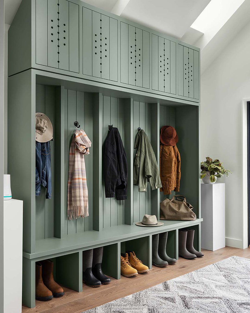 The HGTV Dream Home 2022 entryway features a stunning yet functional built in painted in Retreat from our 2022 #ColorCollectionofTheYear. 

Check out the #HGTVDreamHome for more design inspiration. #sponsored 

Color used: Retreat (HGSW3283) Available exclusively at <a href="/Lowes/">Lowe's</a>.