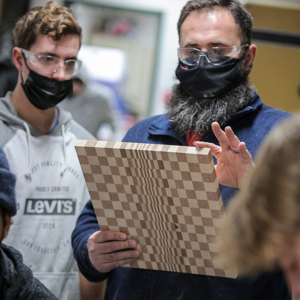 nfaschool's tweet photo. Students in our Woodworking 2 class worked today to finish their 3D illusion cutting boards. #findyourfree https://t.co/AOS7EeujEV