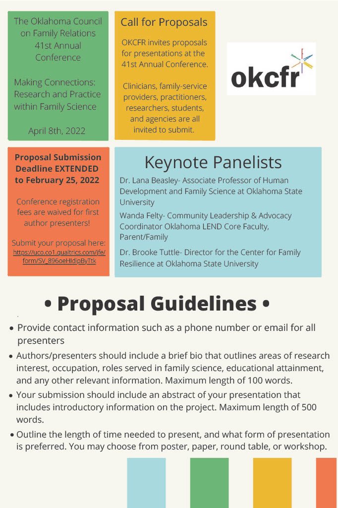 We are still accepting proposals for our OKCFR annual conference! 

uco.co1.qualtrics.com/jfe/form/SV_89…