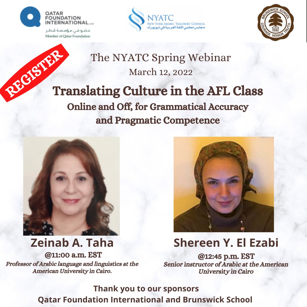 ny_2022's tweet photo. #RegisterforFREE https://t.co/AXTh3IGHYt
#AUC #Arabic #ZeinabTaha #ShereenElEzabi @ny_2022 #nyatc22 @Brunswick1902 @actfl @NECTFL @LeadWLanguages @QFIntl https://t.co/HpogoewC2h