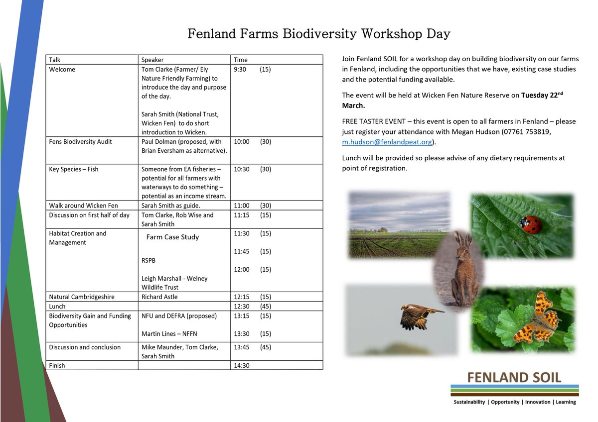 FenlandSoil's tweet image. Sign up for our FREE Farmland Biodiversity taster event- Tuesday 22nd March! Join us and our speakers at a great venue and get a taste for what the Fenland Farmer's Dialogue has to offer! DM us or use the details below to register. Limited Space- sign up to avoid missing out!!