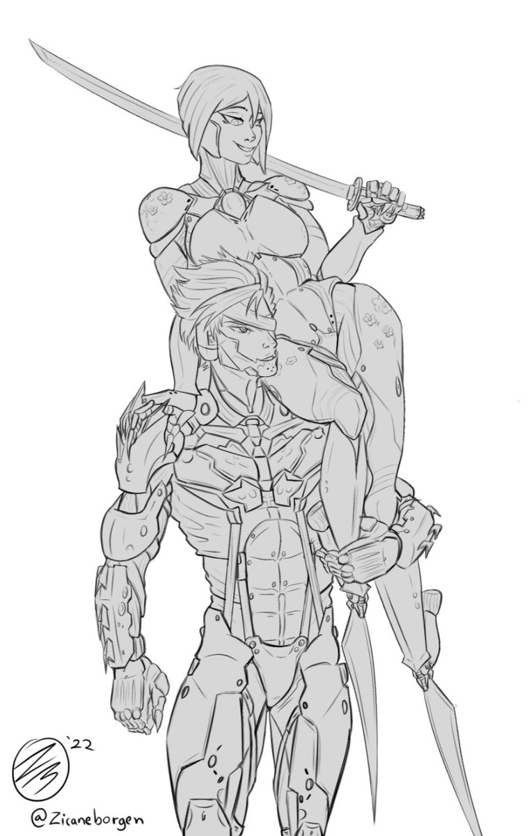 zicaneborgen's tweet photo. A WIP, a gift for someone special @sykartoonist her OC Black Sakura and Raiden from #metalgearrising #blacksakura #metalgear #MGR #metalgearoc https://t.co/Ms2h6g4YIm