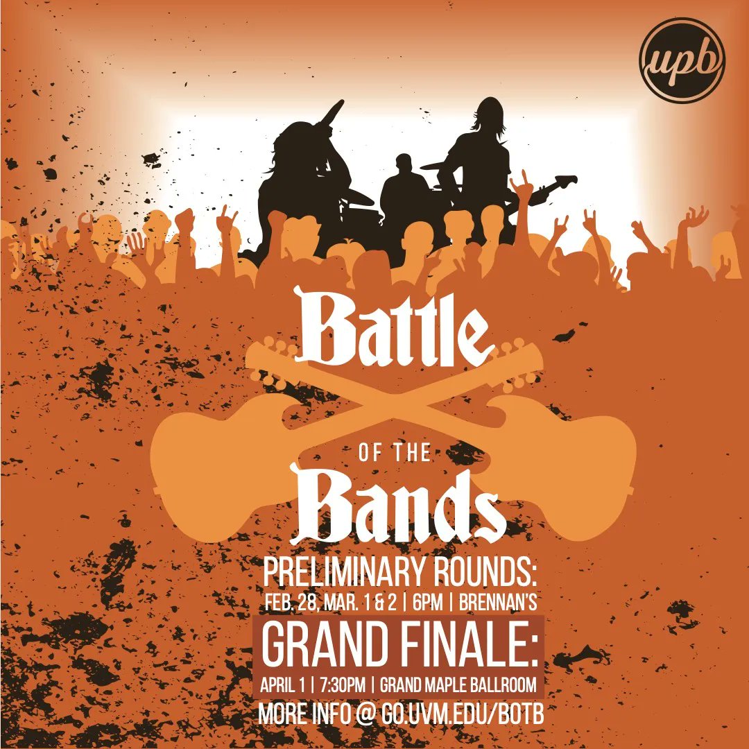 Come to Brennan’s and watch as local student bands and musicians showcase their talent for a chance to open at UPB’s annual SpringFest concert. Each band will perform a 15-minute set and students will have the opportunity to vote at the end of the night for their favorite act.