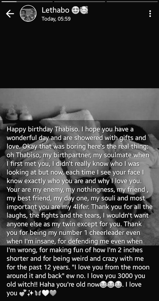 NtwanoN's tweet photo. The twins' birthday messages to each other 🤣🤣 I'm raising weirdos 🤣🤣
Where has the time gone🥰

We are officially teens 😍 🥳💃🏾

My heart is bursting with joy 🥺 https://t.co/NHrByN3ZkX