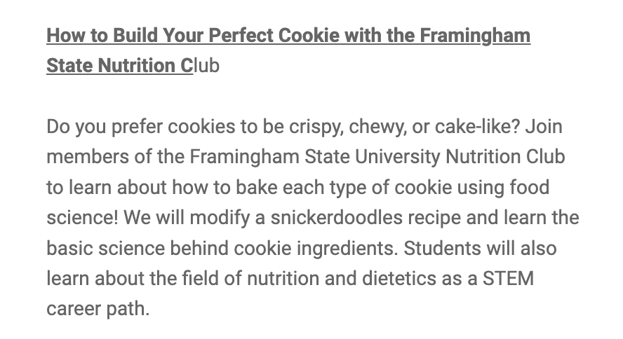 Ok. This looks fun!
"How to Build Your Perfect Cookie with the Framingham State Nutrition Club" Do you prefer cookies to be crispy, chewy, or cake-like?  <a href="/MedwayHighInfo/">MEDWAYHIGHSCHOOL</a> #randomtweet