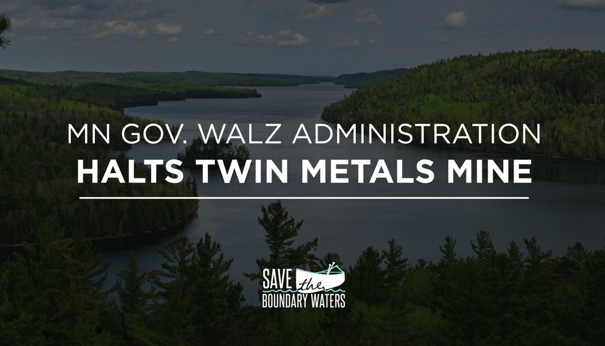 savethebwca's tweet image. Today, Gov. Tim Walz’s Admin halted the Twin Metal mine plan. The MN DNR's decision comes after two federal mineral leases were canceled and concerns regarding its plan to store millions of tons of toxic tailings near the Wilderness.

Read our statement:
savetheboundarywaters.org/walz-administr…