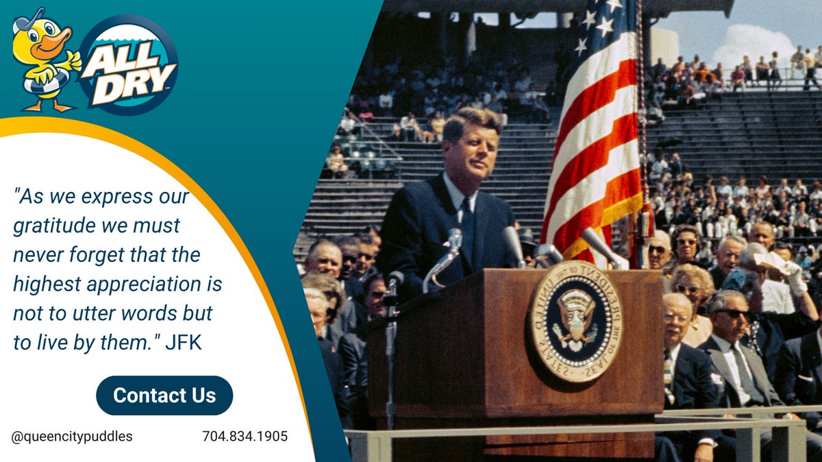 queencitypuddle's tweet photo. "As we express our gratitude we must never forget that the highest appreciation is not to utter words but to live by them" JFK #quote #jfk #kennedy #alldry #puddles #restoration #presidentsday https://t.co/W8plWAf4nu