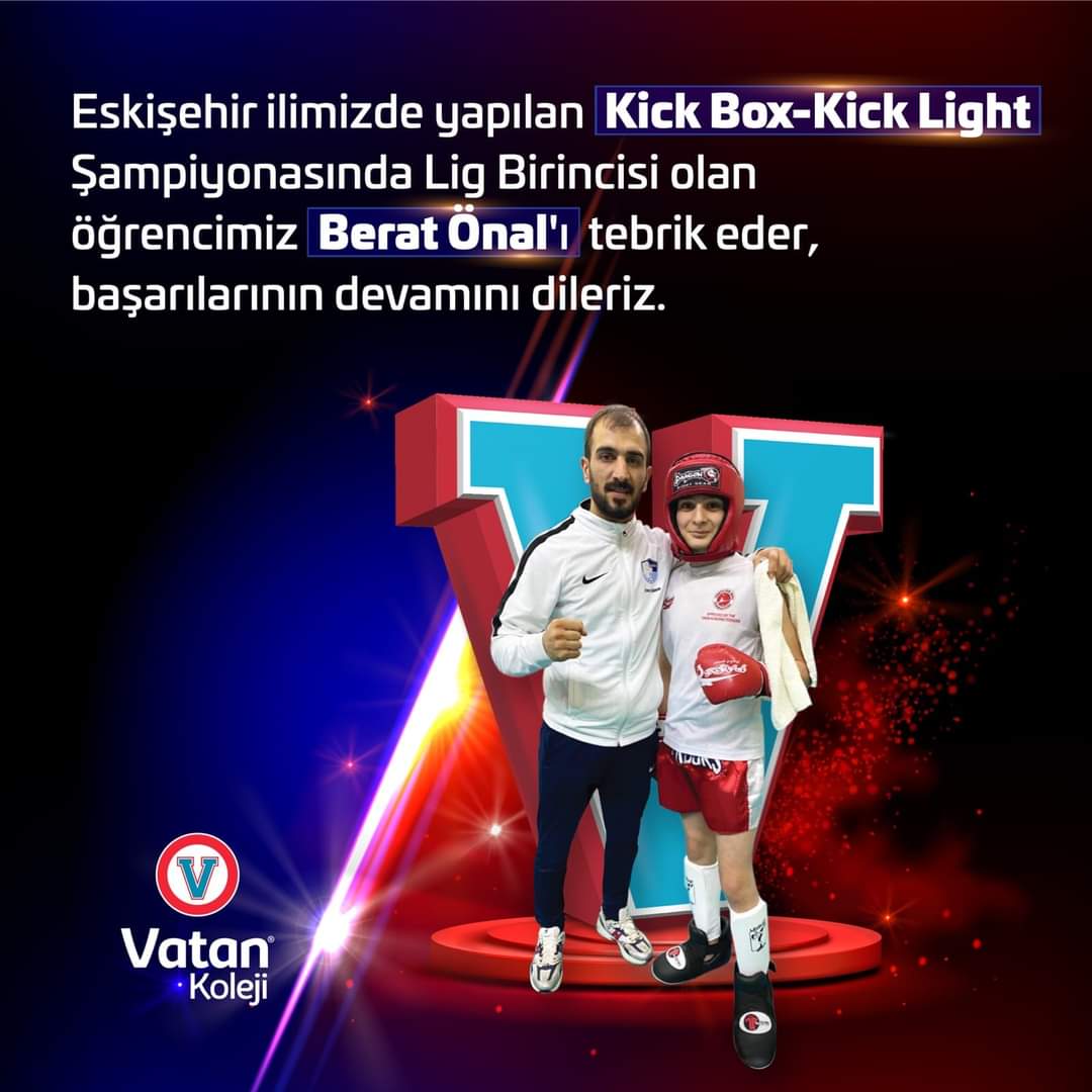 Eskişehir ilimizde yapılan Kick Box-Kick Light Şampiyonasında Lig Birincisi olan öğrencimiz Berat Önal'ı tebrik eder, başarılarının devamını dileriz.

#Vatan #Eğitim #Kickboks #Şampiyon