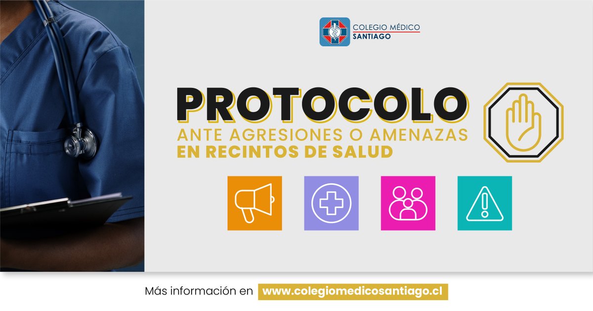 ColMedSantiago's tweet photo. 🚨 Ante un hecho de violencia que involucre a funcionari@s de la salud en sus recintos de trabajo, existen protocolos 📄 según tipo de amenaza.
🧐 Compartimos esta información elaborada por @falmedchile para ayudarte a manejar algún escenario de riesgo ▶️ https://t.co/PLnG88TIOx https://t.co/U1c2ZtZn3t