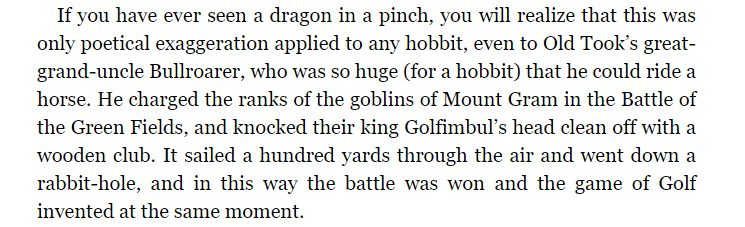 SPMcCarron's tweet image. Happy to report that this joke from The Hobbit about how golf was invented still absolutely kills with 7- and 8-year-olds, nearly 100 years later.