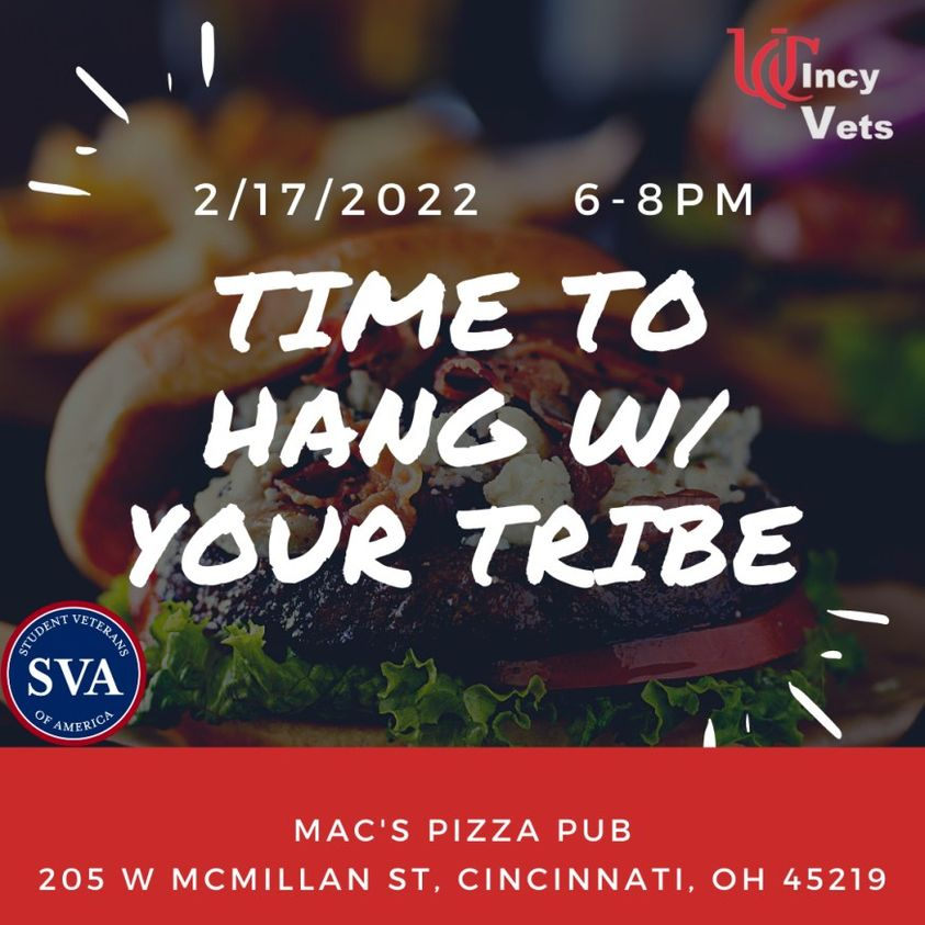 Save the date and time!
Meeting at Mac's Pizza Pub this Thursday at 6 for good times and drink away the post Super Bowl blues! Come for a good time with good people! #ucincyvets #ucvets