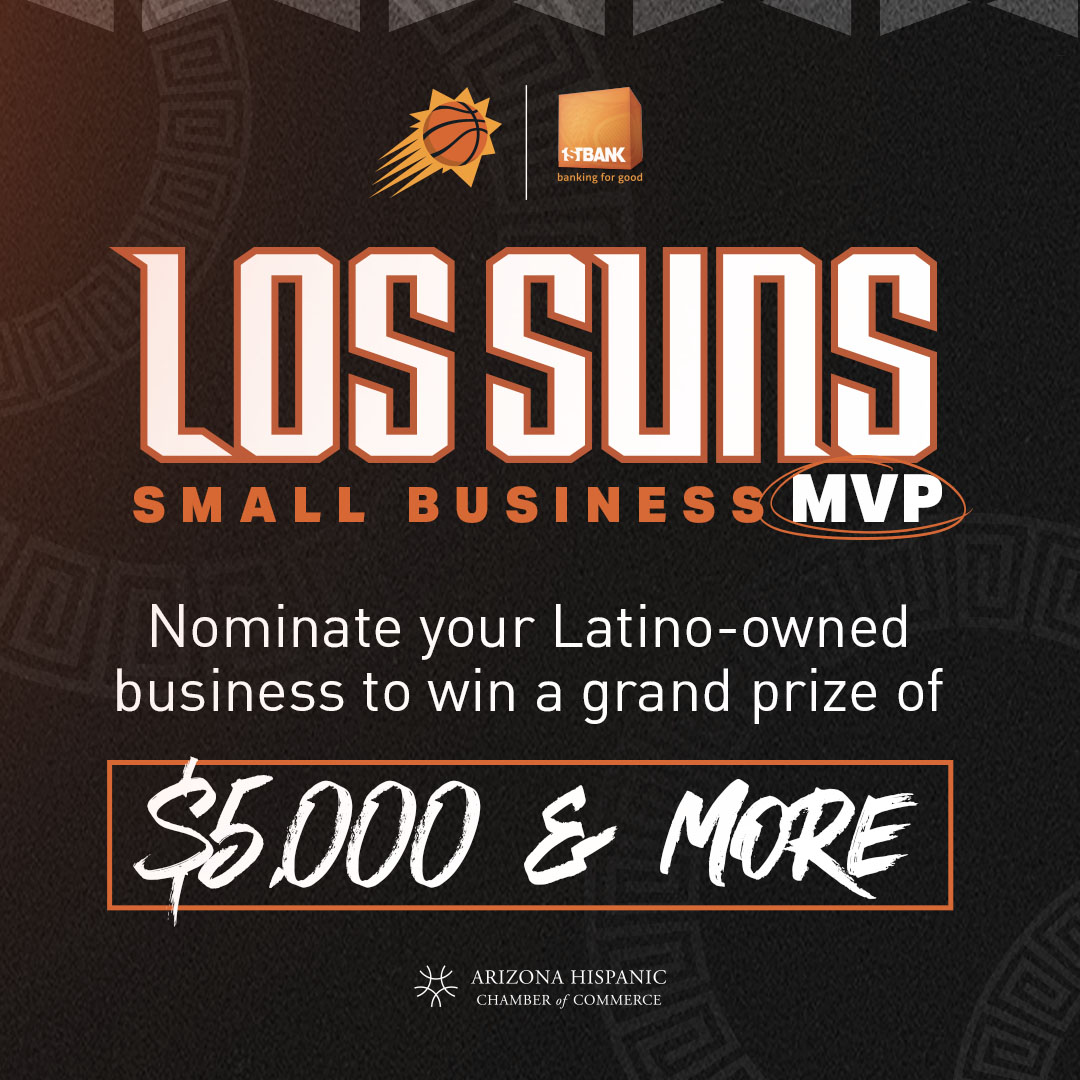 Suns's tweet image. The Los Suns Small Business MVP program is back. Nominate your Latino-owned business for a chance to win $5,000 courtesy of @efirstbank!

Nominate today: Suns.com/MVP