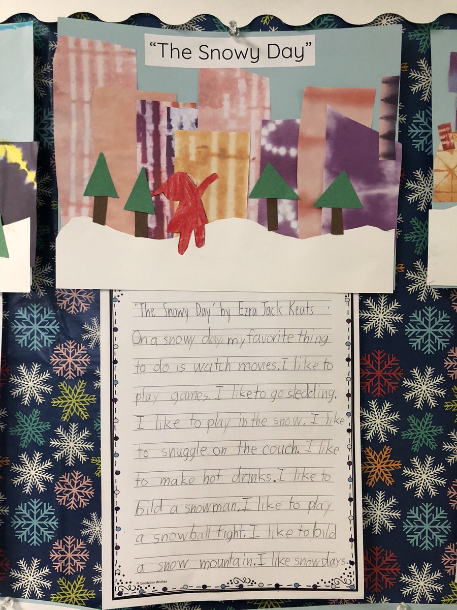 Our “Snowy Day” writing pieces and artwork based on “The Snowy Day” by Ezra Jack Keats. ❄️☃️🌨