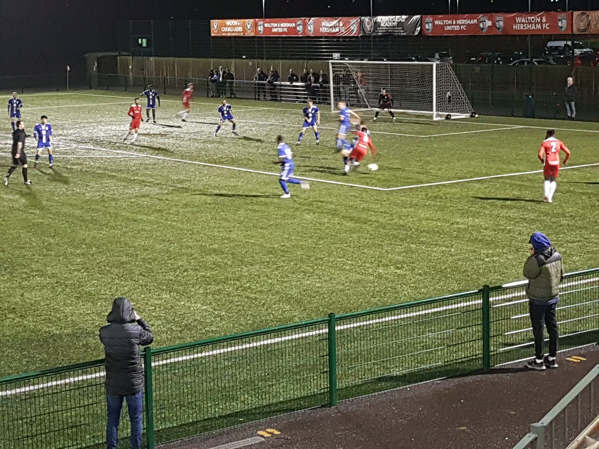 HT in <a href="/ComCoFL/">Combined Counties Football League</a> Premier South is <a href="/waltonhershamfc/">Walton & Hersham FC</a> 1 <a href="/official_FGFC/">Frimley Green FC</a> 0. W&amp;H on top for most of the half but didn't score until 45+2 when a Mills free kick went straight in. FG looked a little more dangerous towards the end of the half. W&amp;H need a win to keep up their title challenge