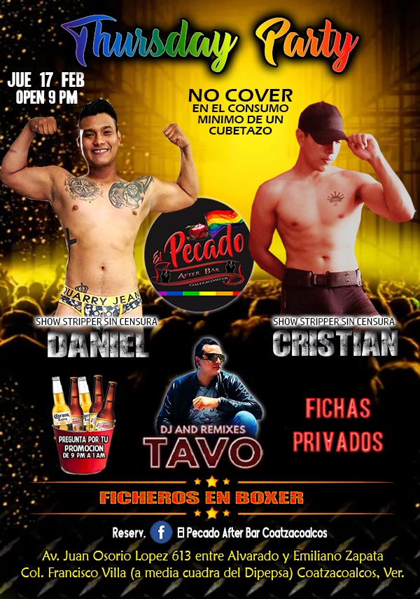 ElPecadoBar's tweet photo. 🎉🎉JUEVES DE FIESTA🎉🎉
🏳️‍🌈🏳️‍🌈🏳️‍🌈🏳️‍🌈🏳️‍🌈🏳️‍🌈🏳️‍🌈🏳️‍🌈🏳️‍🌈🏳️‍🌈
🔥SHOW STRIPPER SIN CENSURA
🔥FICHEROS EN BOXER

🍺DE 9 PM A 1 AM PREGUNTA POR LA PROMOCION EN CUBETAZOS🍺

EN TORNAMESAS CON LO MEJOR DE LA MUSICA 🎧TAVO DJ AND REMIXES🎧

LAS MEJORES NOCHES #PRIDE LAS VIVES EN #ELPECADO https://t.co/c47CP6uDiM