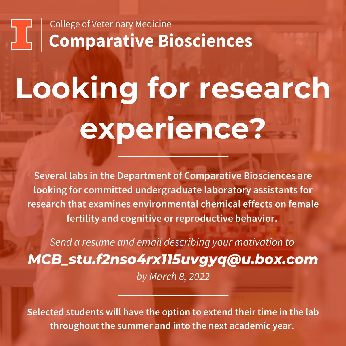 Undergrad Research opportunity! For more information, please send a resume and email describing your motivation to MCB_stu.f2nso4rx115uvgyq@u.box.com by 3/8/22. Positions could begin now and continue into the summer and next academic year.