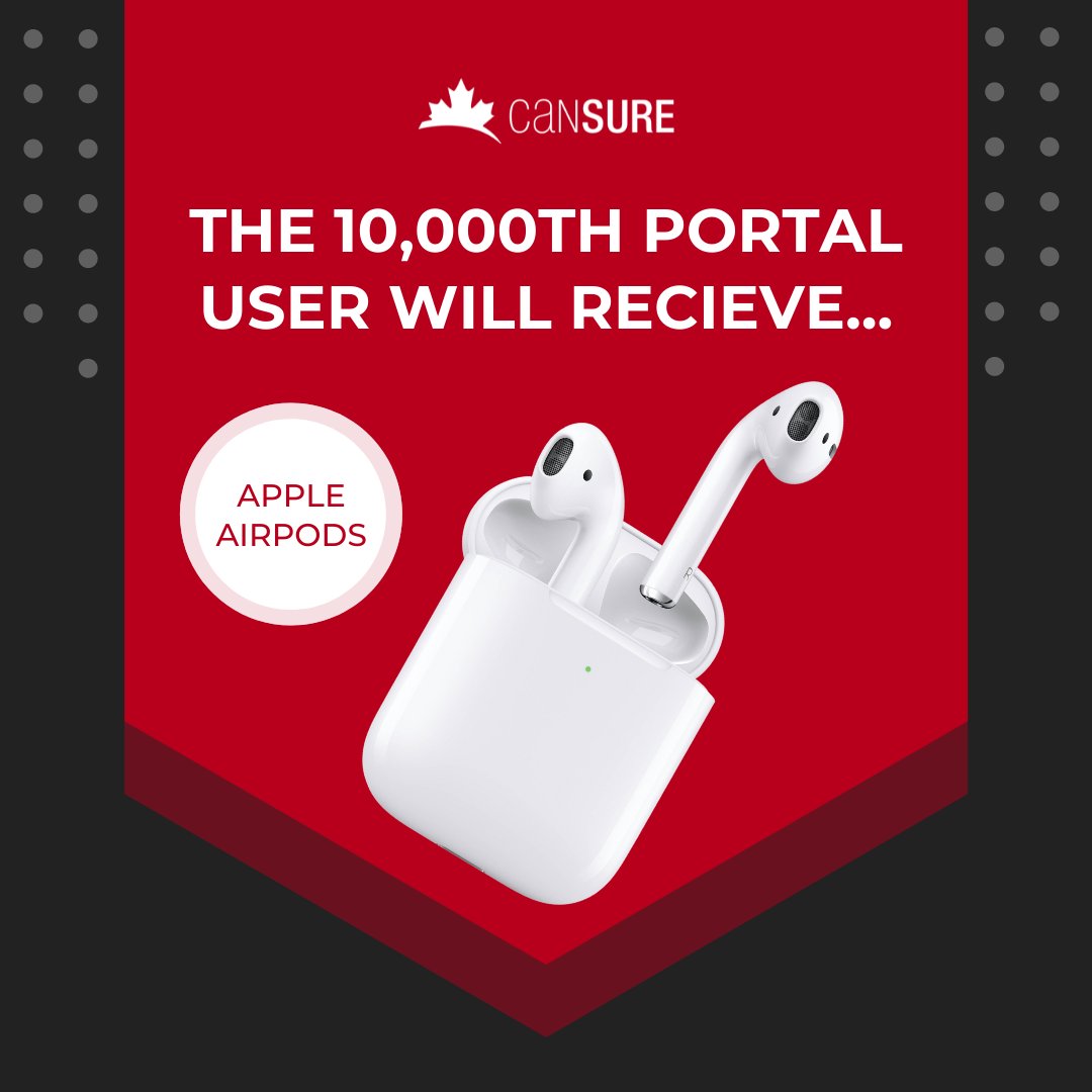 Cansure_MGA's tweet photo. 🚨GIVEAWAY ALERT🚨 On the road to 10K! We'll be giving away Apple Airpods to the 10,000th user ✨ To enter, you must register to our Cansure Portal! https://t.co/fksRUhsFLU
This giveaway is not sponsored by Apple. Open to Canadian brokers.
#Cansure #CansurePortal #giveaway https://t.co/VYDEMIIgkZ