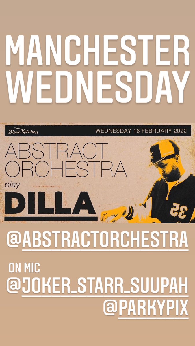 Catch @Bedos_Obled and me warming up for @slumvillage collaborators @AbstractOrchest doing DILLA 🎤 @MicallParknsun 🎤 @Joker_Starr MANCHESTER WEDNESDAY The Blues Kitchen