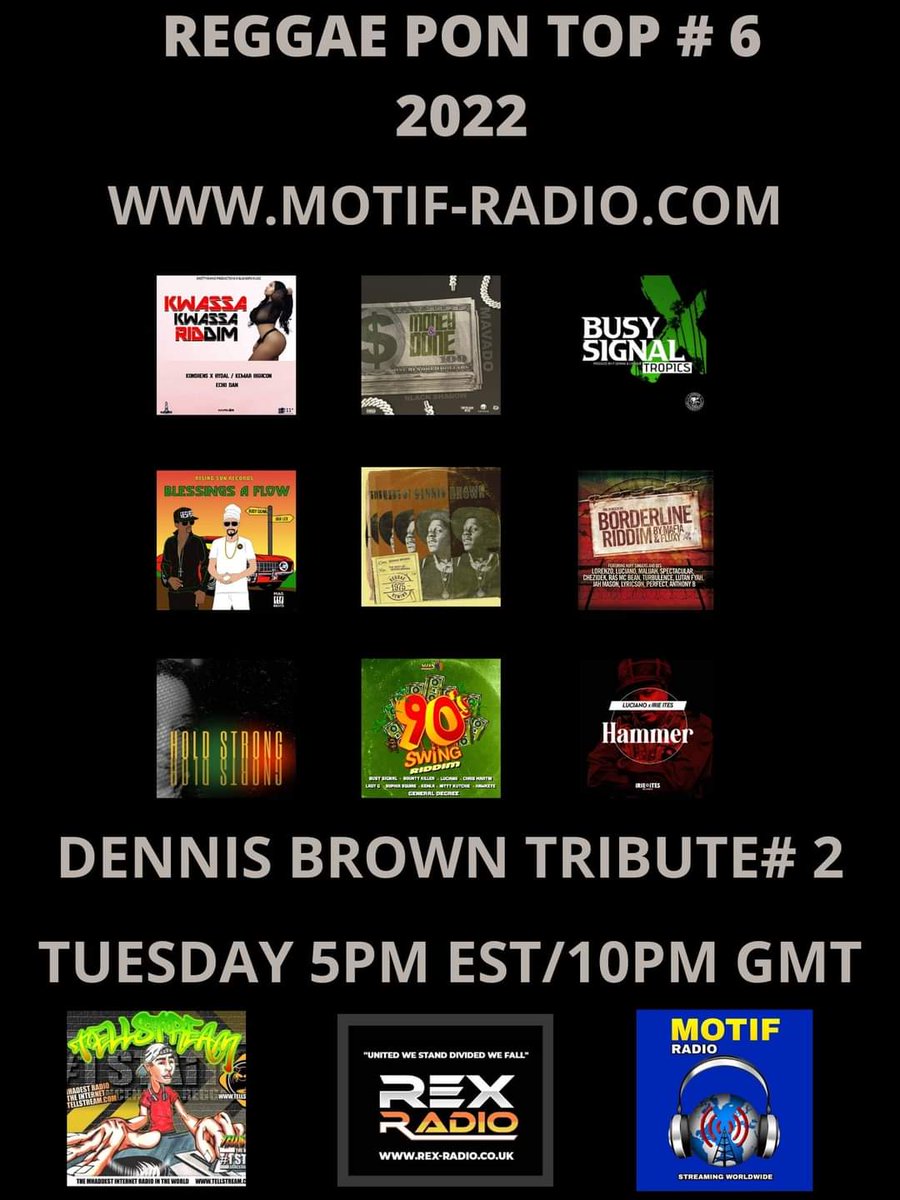 rexradio1's tweet photo. https://t.co/0uz9uNBhb1
Don't forget tonight it is the new Reggae Pon Top Show # 6 2022. Be sure to tune in 5pm Est/ 10pm UK time.
#reggaepontop #faddamedina #medinainternational #music #reggae #london #usa #global #rexradio https://t.co/3QOgZac9L6