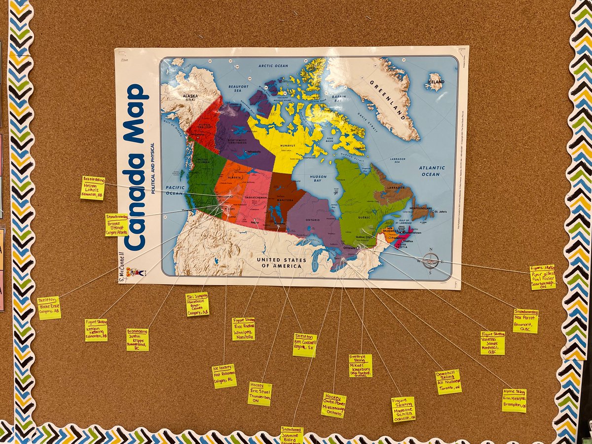 We love learning about Canadian athletes participating in Beijing! Each student picked a sport/athlete and found where they live/train.Great discussion about the regions of Canada and why many of our athletes come from ON, QC, AB, BC (accessibility,population,physical features)