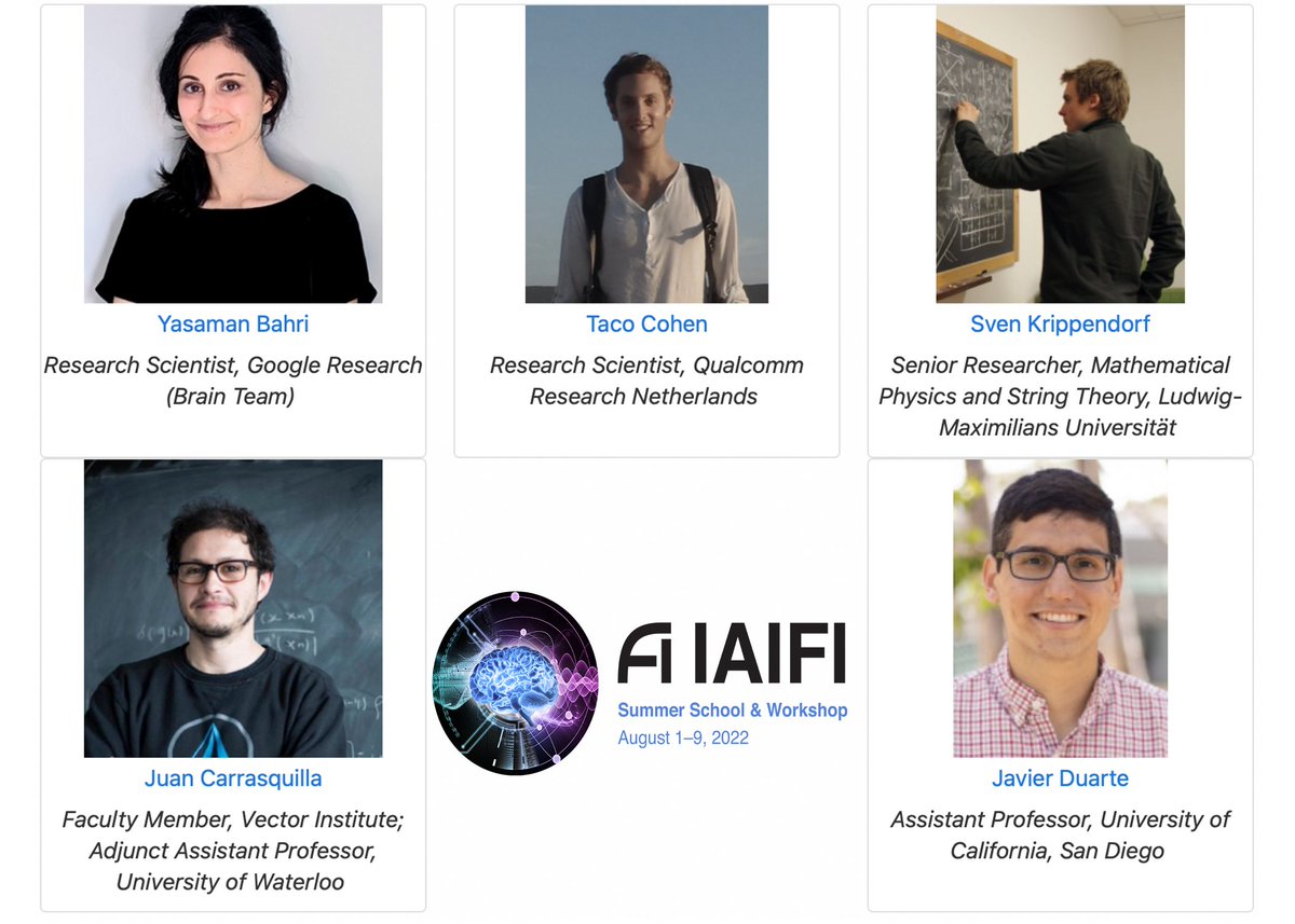 IAIFI (@iaifi_news) on Twitter photo Registration is now open for our IAIFI Summer School! We have an excellent lineup of lecturers: <a href="/yasamanbb/">Yasaman Bahri</a> , <a href="/TacoCohen/">Taco Cohen</a> , <a href="/KrippendorfSven/">Sven Krippendorf</a> , <a href="/carrasqu/">Juan Felipe Carrasquilla Álvarez</a> , and <a href="/jmgduarte/">Javier M. Duarte</a>. Register before the deadline, April 22, 2022! forms.gle/bB4K1GM6KywnFC… Registration is now open for our IAIFI Summer School! We have an excellent lineup of lecturers: <a href="/yasamanbb/">Yasaman Bahri</a> , <a href="/TacoCohen/">Taco Cohen</a> , <a href="/KrippendorfSven/">Sven Krippendorf</a> , <a href="/carrasqu/">Juan Felipe Carrasquilla Álvarez</a> , and <a href="/jmgduarte/">Javier M. Duarte</a>. Register before the deadline, April 22, 2022! forms.gle/bB4K1GM6KywnFC…