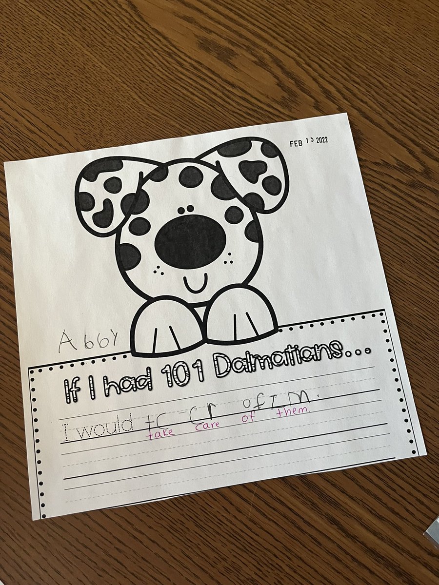 Our 101 day was PAWsome! We read the story 101 Dalmatians and then watched the movie while we worked on our Dalmatian ears! We also added and subtracted dog bones for math. Then, we wrote about what we would do if we had 101 Dalmatians 🖤🤍 @HTSD_Robinson