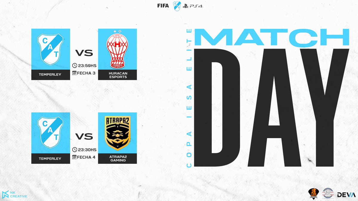 #PS4 #FIFA22

🏆 Copa Elite <a href="/IESAFIFAar/">IESA Argentina</a> 

🗓️ Fecha 3
🆚 Huracán
🕧 23:59 hs

🗓️ Fecha 4
🆚 Atrapa2
🕦 23:30 hs