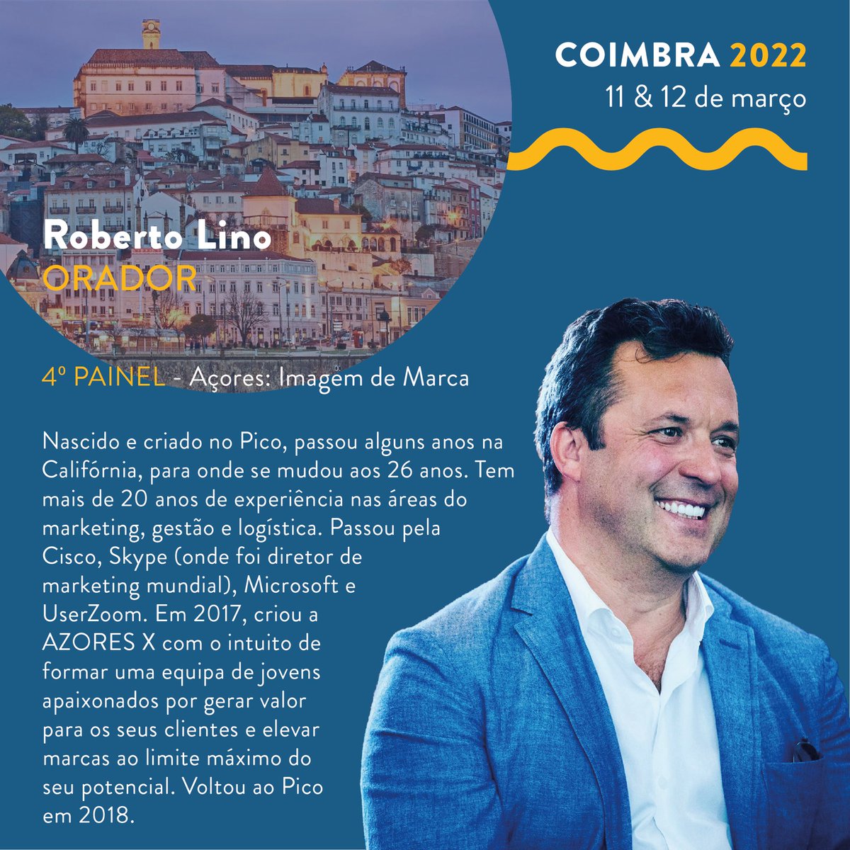🔵Especialista em marketing e logística, Roberto Lino voltou de Silicon Valley para a ilha montanha.

‼️Vem ouvir como o talento internacional tem espaço no panorama regional.

📆Já sabes que nos dias 11 e 12 de março, todos os caminhos vão dar a Coimbra! 
bit.ly/inscricao_eneaz