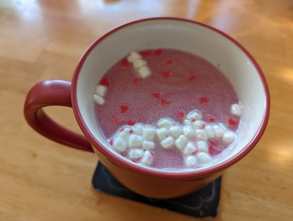 Easily the most photogenic hot chocolate I have ever had at home. Now if only it was the tastiest, too. 😂 (It's raspberry white chocolate flavored so, to be clear, it does live up to expectations.)