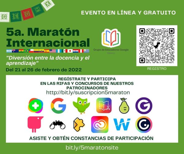 Están todos cordialmente invitados a la Fiesta de Educadores México.
TE INVITAMOS A REGISTRARTE AHORA MISMO; PARA QUE ESTES PRESENTE EN CADA UNA LAS PONENCIAS DE NUESTRA QUINTA MARATÓN INTERNACIONAL GEG MÉXICO.
bit.ly/suscripcion5ma…
ASISTE Y OBTÉN CONSTANCIAS DE PARTICIPACIÓN