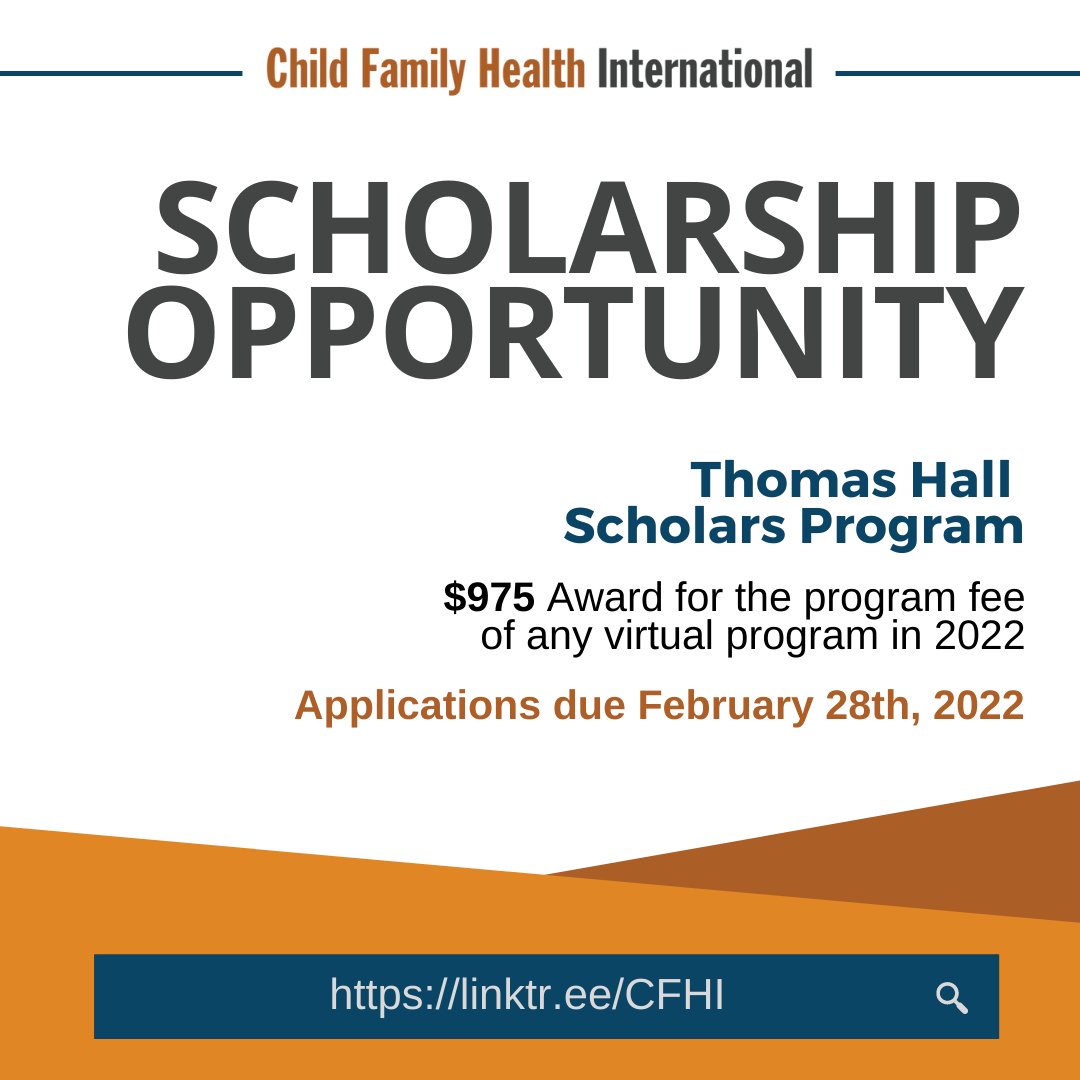 Child Family Health International (@cfhi) on Twitter photo VIRTUAL PROGRAM Scholarship Alert: Check out these great opportunities!
To learn more, check out cfhi.org/scholarships or email Ashley Tran, Development and Engagement Coordinator, (ashley@cfhi.org). VIRTUAL PROGRAM Scholarship Alert: Check out these great opportunities!
To learn more, check out cfhi.org/scholarships or email Ashley Tran, Development and Engagement Coordinator, (ashley@cfhi.org).