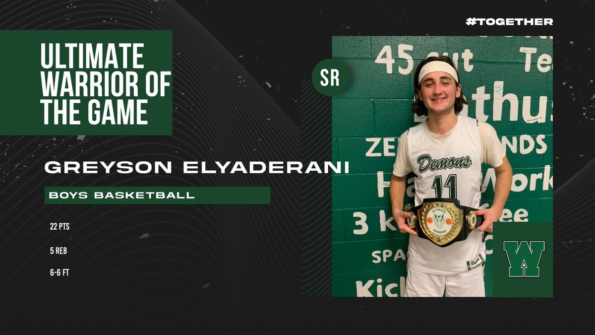 Tonight's Ultimate Warrior of the Game goes to <a href="/GElyaderani/">Greyson Elyaderani</a> who had a career high 22 points, including 6 clutch free throws to ice the win.  Senior stepping up at the right time. Well done Greyson! <a href="/DemonAthletics/">Robynn D</a> #together