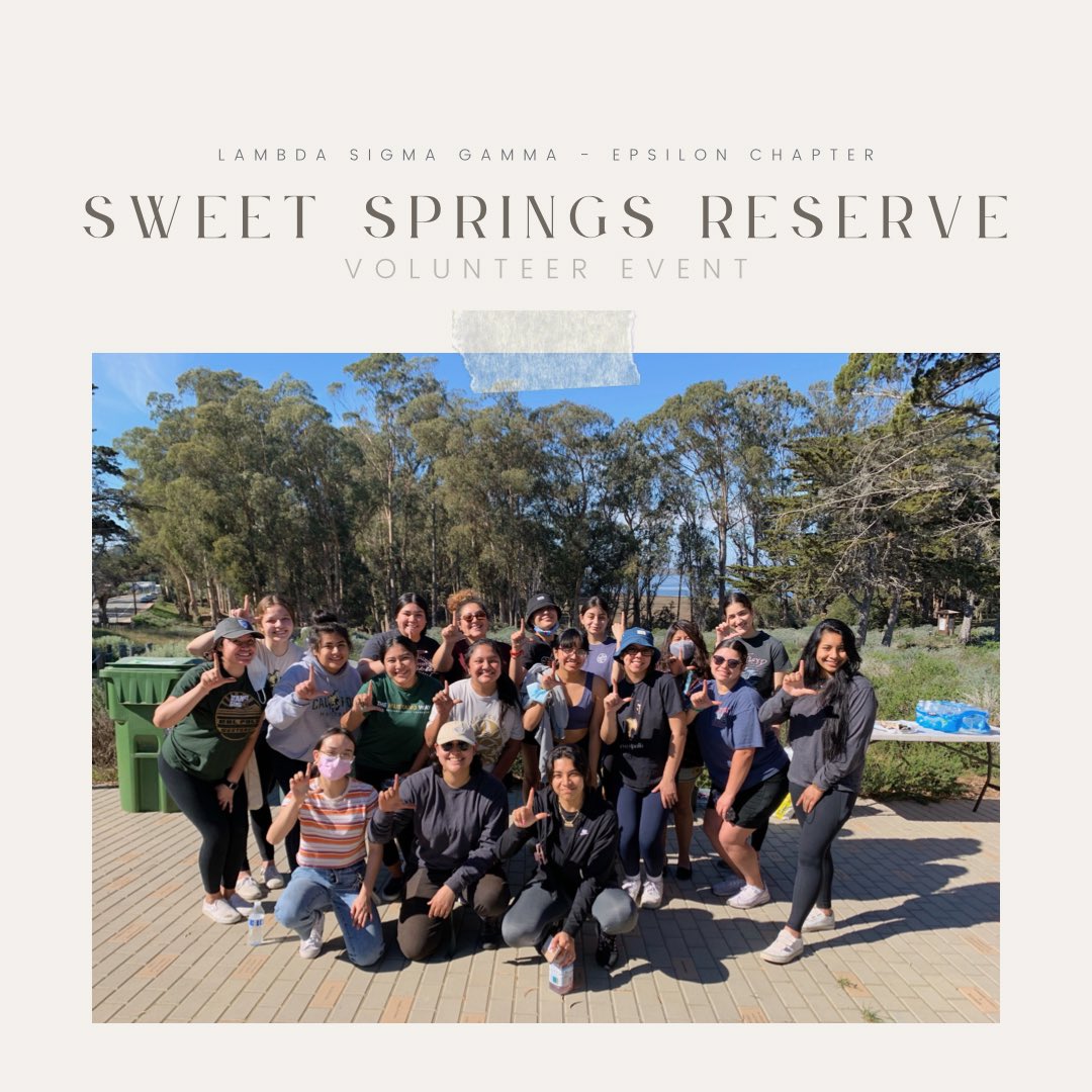 LSG_CalPoly's tweet image. This past weekend, the Sisters of Epsilon chapter had the opportunity to volunteer and give back to the SLO community. Our Sisters volunteered at the Sweet Springs Reserve and had a great time beautifying nature!🌿💚

Swipe to see our Sisters putting in that work!🤩💪🏽