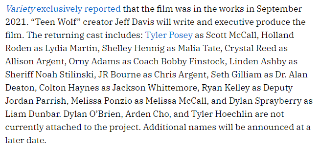 onlydylobrien's tweet photo. Update 📰🎞️🎬

Dylan O’Brien will not be returning for Paramount+ “Teen Wolf: The Movie”

"Dylan O’Brien, Arden Cho, and Tyler Hoechlin are not currently attached to the project. Additional names will be announced at a later date."

🔗©: https://t.co/ovHe1FLMQ1 https://t.co/Ulbp4pHtle
