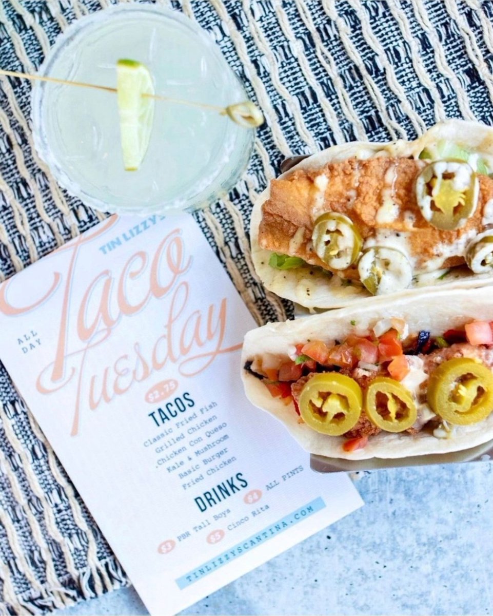SimplyBuckhead's tweet photo. You had us at Taco Tuesday! We love tacos any day of the week, but especially on Tuesdays!
Select tacos are just $2.75 ALL DAY LONG at your local TL. Stop in and enjoy 2, or 3, or 4, they won't judge!😉
#tacotuesday #tinlizzy https://t.co/iZFMxjy96m