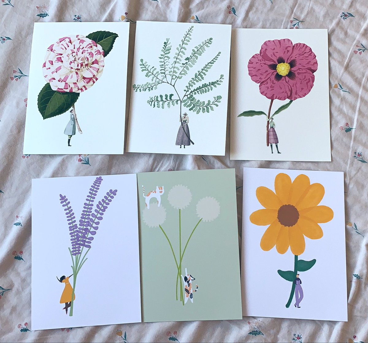 Hi. I need to share the gift I got from yesterday. The top images are prints H found and got for me, but they went ahead to draw the bottom ones which includes us holding our favorite flowers, plus the middle one which shows our cats Amanita & Dublin with a dandelion! I JUST😭🥺 