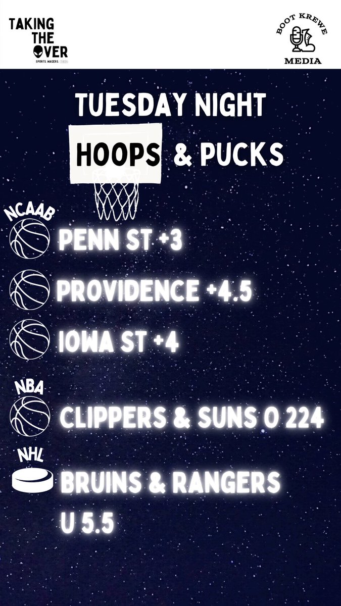 VeggieBallsagna's tweet photo. Tuesday night #hoops &amp; #pucks for the #overtakers

@takingtheover @BootKreweMedia 
#ncaab #nhl #nba #betting #sportsbetting https://t.co/nP215ckDsC