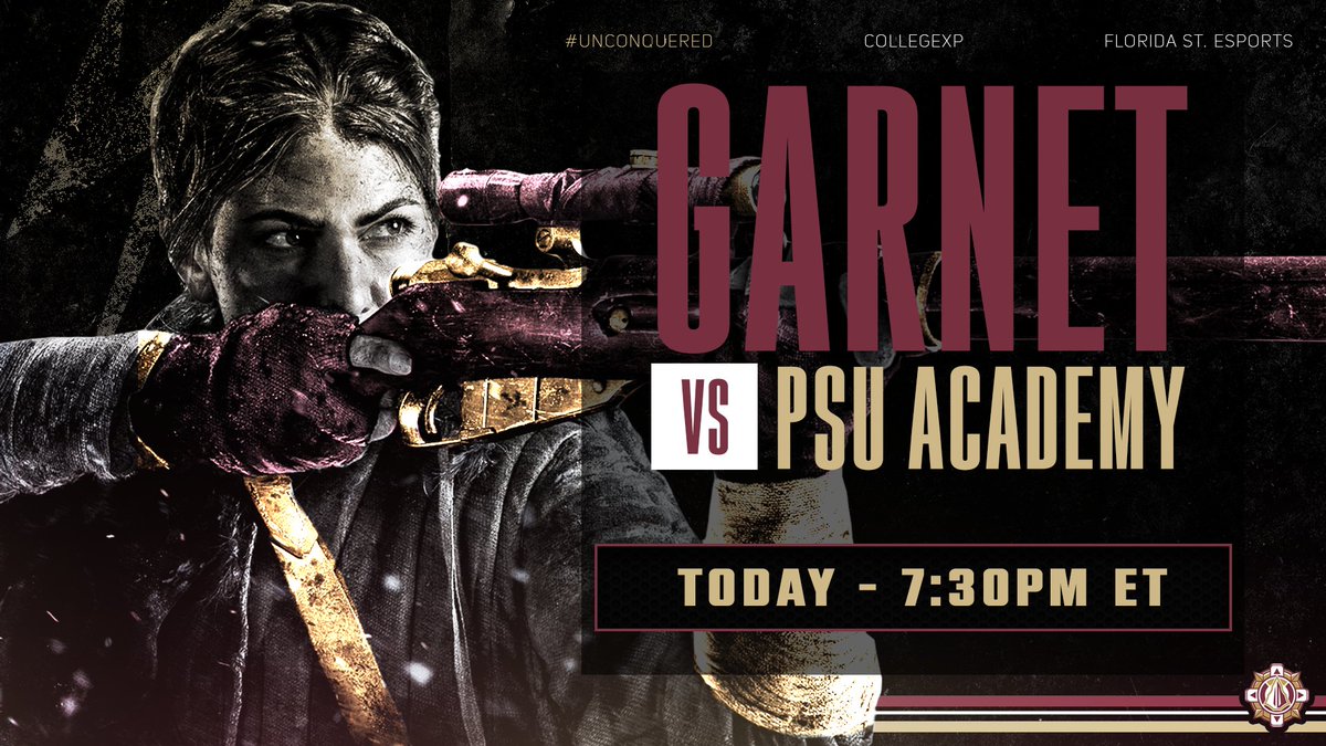 🍢GAMEDAY🍢

Our Garnet boys are in for a long night of matches!

They kick off with a <a href="/CXPCoD/">College XP Call of Duty</a> match against <a href="/PennStateCoD/">Penn State Call of Duty</a>!

⚔️: PSU Academy
🕢: 7:30PM ET

#Unconquered🍢 | #FSUCOD