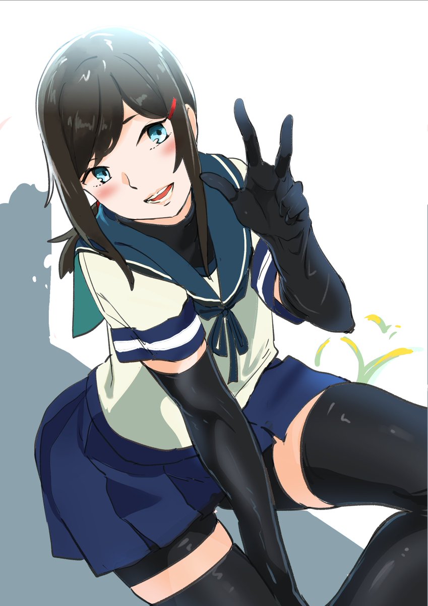 fubuki (kancolle) 1girl solo school uniform serafuku black hair sailor collar skirt  illustration images
