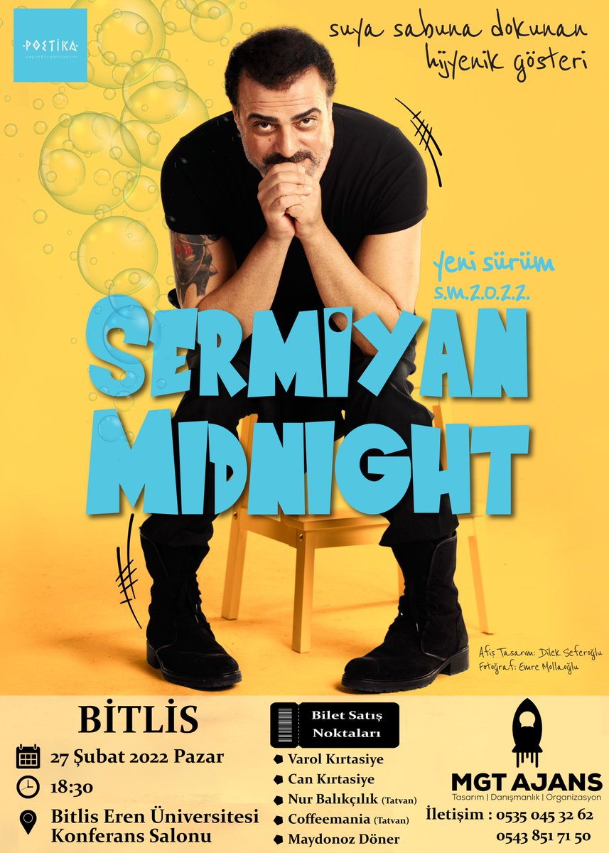Sınırlı bilet, sınırsız eğlence 🚀

Sermiyan Midyat, "Sermiyan Midnight" isimli tek kişilik gösterisi ile 27 Şubat Pazar günü Bitlis'te seyircisiyle buluşuyor!

#sermiyanmidyat  #sermiyanmidnight #ahlat #bitlis #tatvan #bitliserenüniversitesi #erenüniversitesi #beü