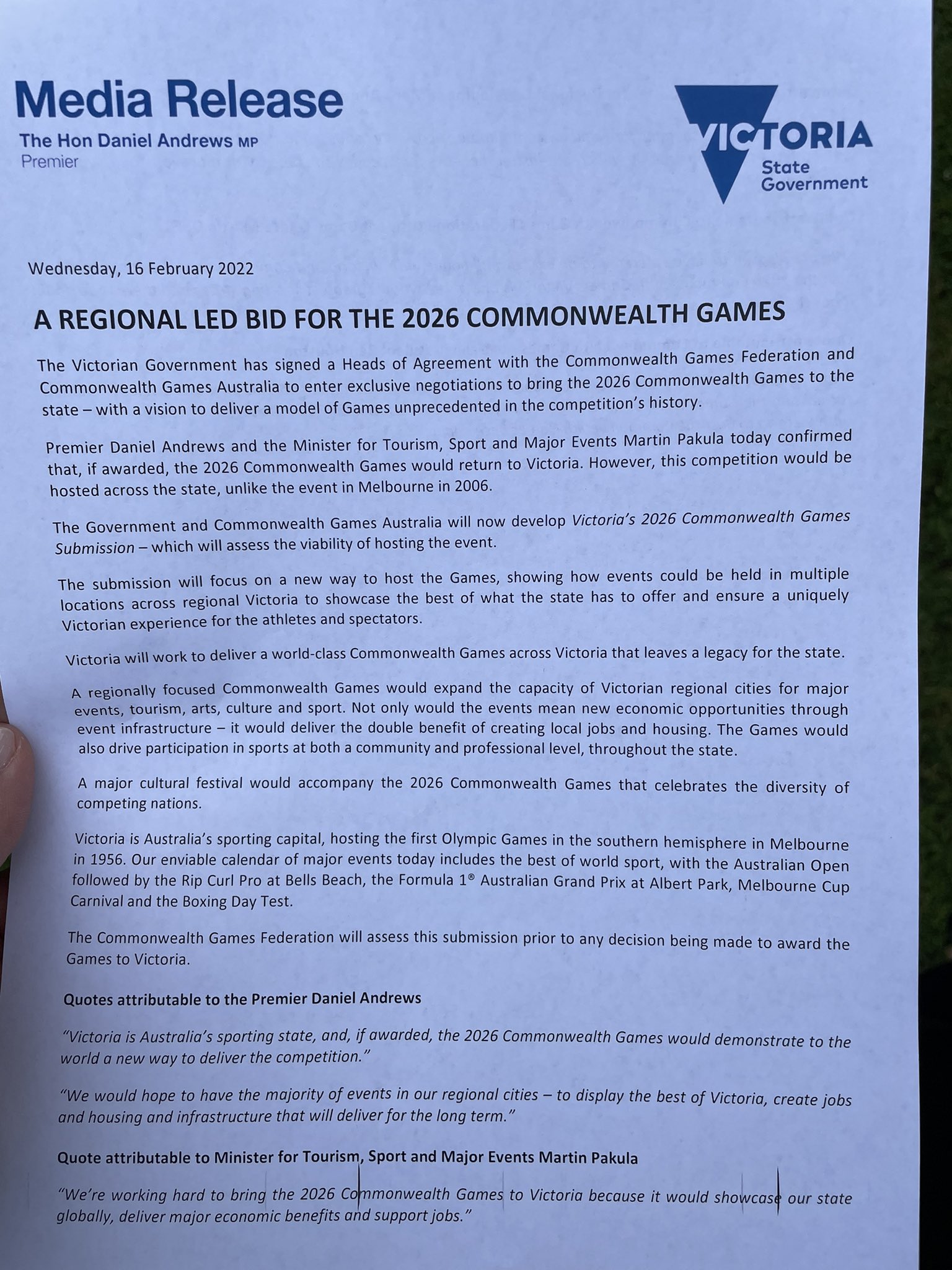 Stefanie Waclawik on Twitter: "The Victorian government has made a bid to  host the 2026 Commonwealth Games. The Premier says it will be an  exclusively regional event @3AW693 https://t.co/mqtacFHQci" / Twitter